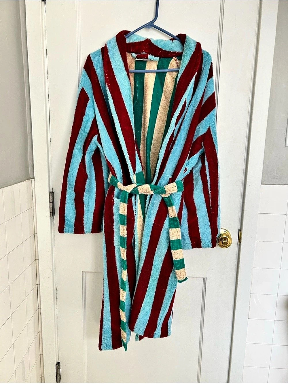 Dusen Dusen Striped Robe in Red & Blue